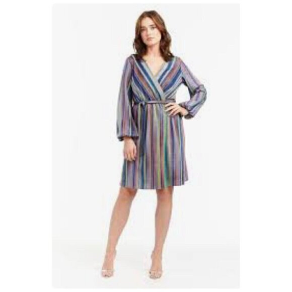 DREW Patsy Wrap Dress NWT $276 Multicolor Striped Metallic Women's Size Small - Picture 9 of 10